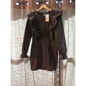 Nwt H&M Divided Black Ruffle Hem Stretchy Denim Dress Size Small